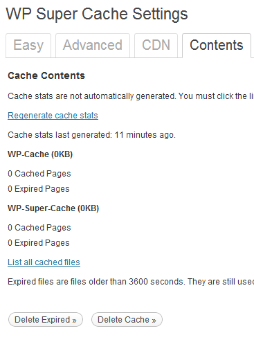 WP Super Cache - Content Configuration
