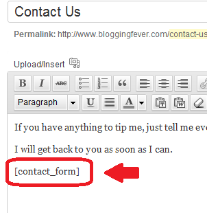 using contact form plugin