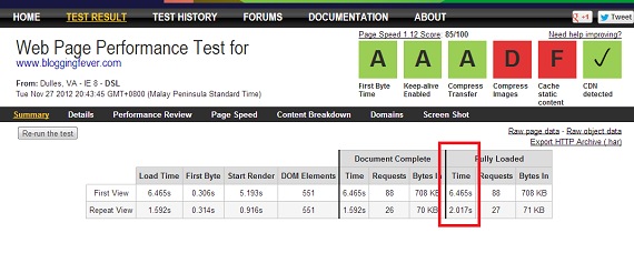 WP Super Cache - WebPageTest